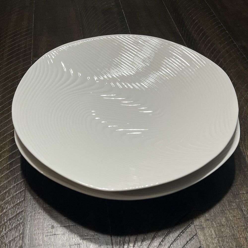 Pier 1 Imports Tropical Wave Dinner Plates Set of 2 White Porcelain 11”